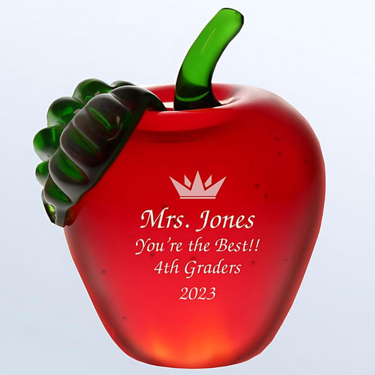 Engraved Red Apple Glass Award / Paperweight ~ Westport - Personalized Engraved Gifts