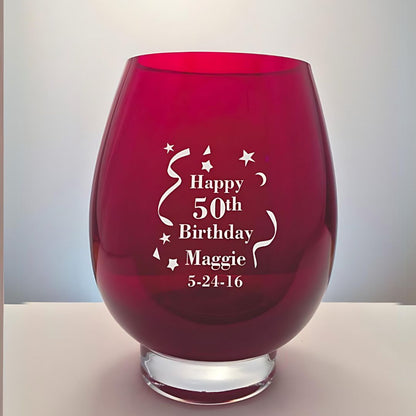 Personalized Red Glass Vase with Clear Small Pedestal Base ~ Sally - Personalized Engraved Gifts