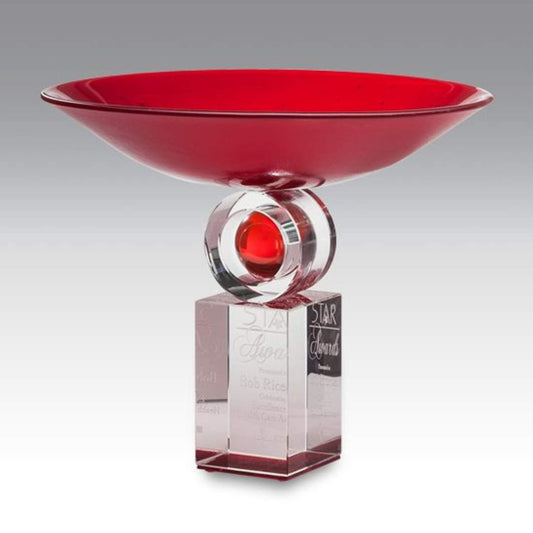 red art glass pedestal bowl