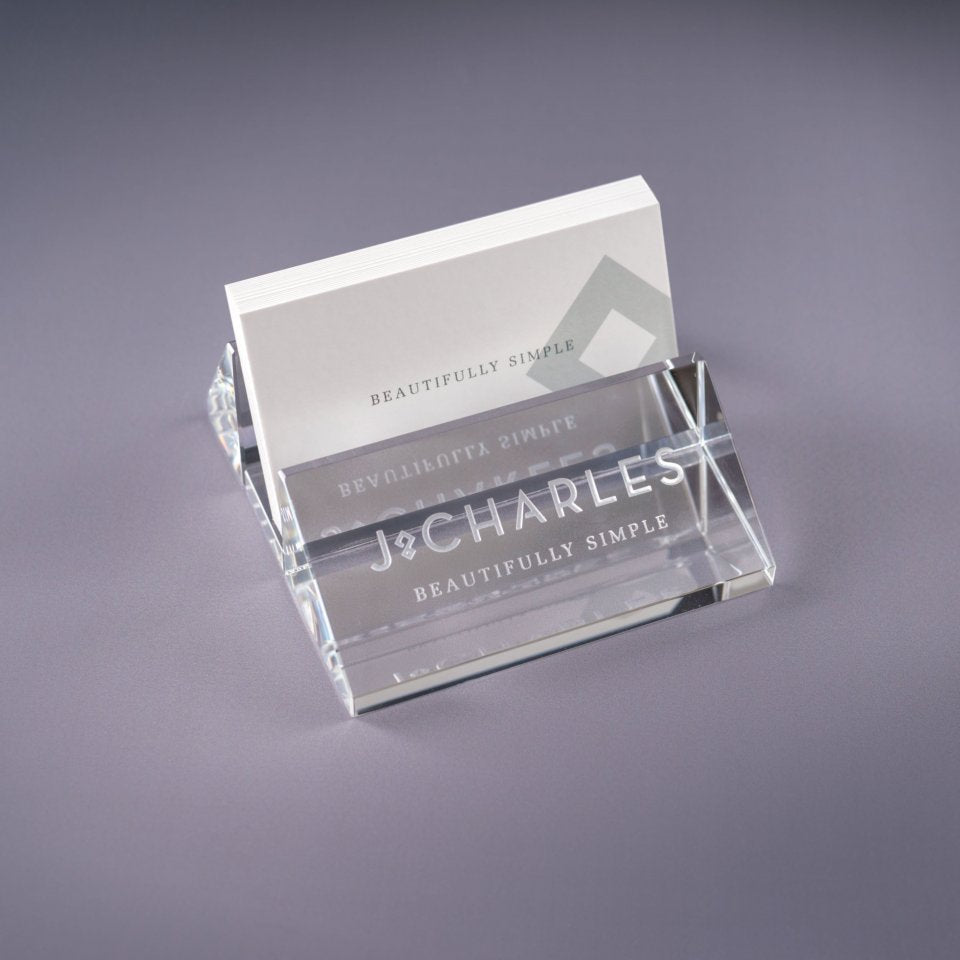 Slanted Business Card Holder with Name Plate ~ Stowe - Personalized Engraved Gifts