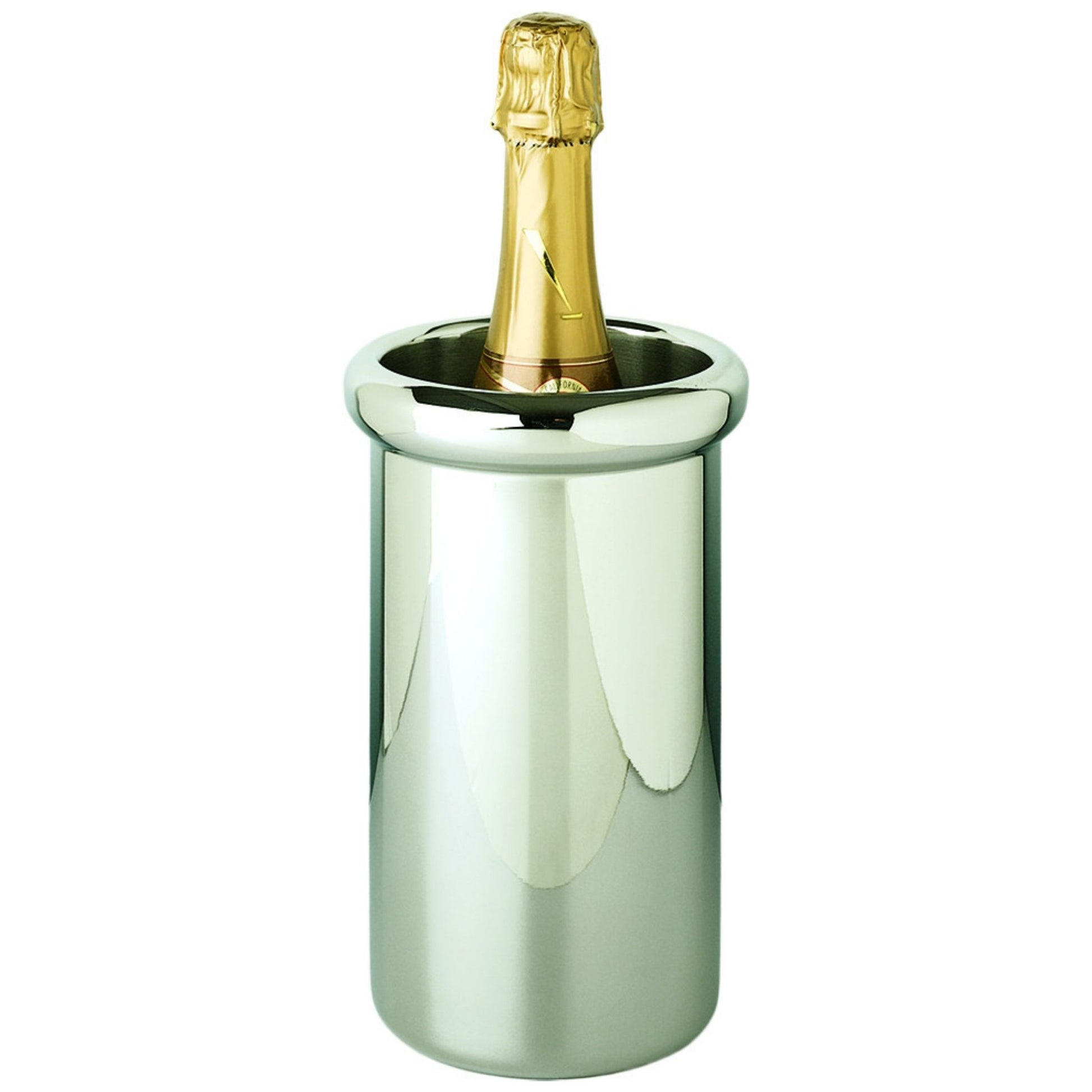 stainless steel wine chiller on white background