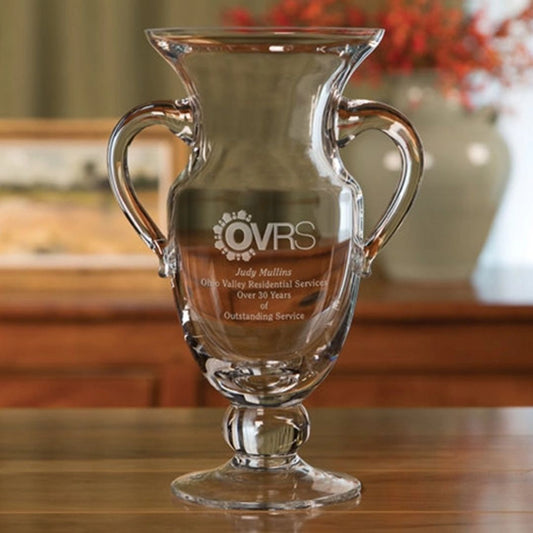 Engraved Crystal Trophy Cup with Handles ~ Queen - Personalized Engraved Gifts