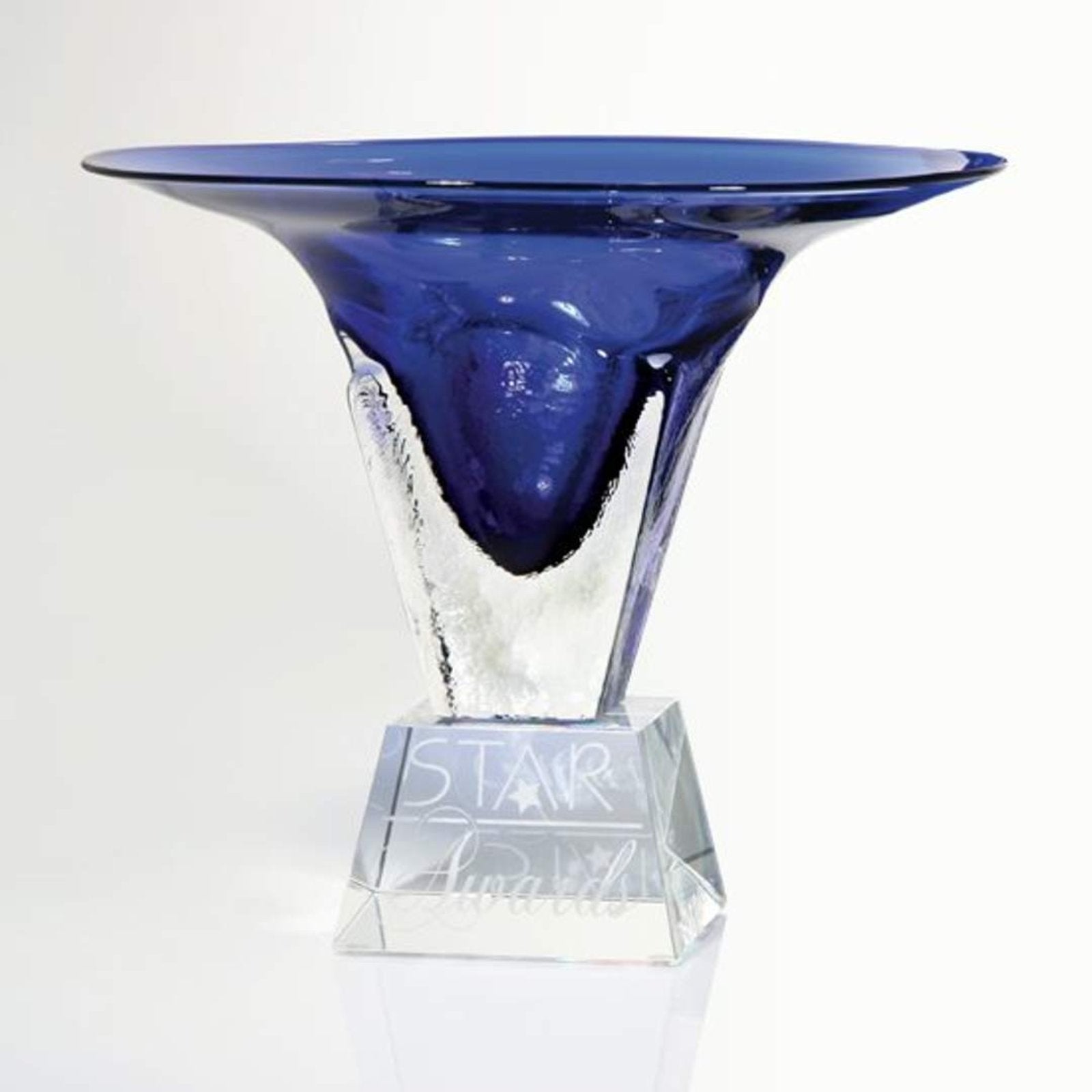 trumpet pedestal art glass bowl in blue