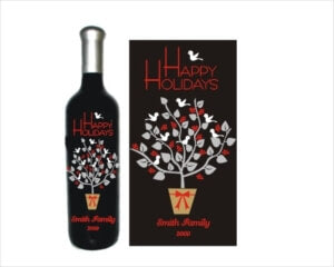 Engraved Wine Bottles - Turtle Doves Tree - Personalized Engraved Gifts