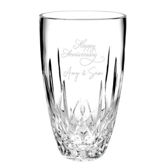 Crystal Vase with deep cuts personalized with Happy Anniversary
