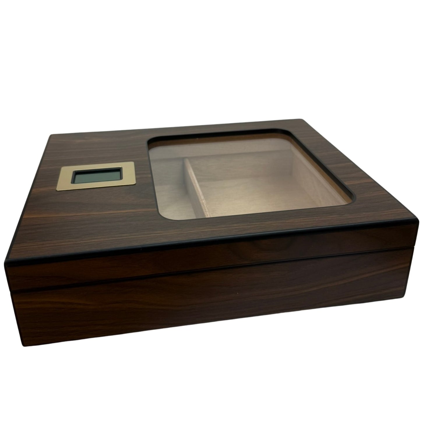 Humidor con acabado lacado grabado y tapa de vidrio ~ Claro